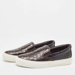 Pre Owned Salvatore Ferragamo Brown Croc Leather Pacau Slip On Sneakers Size 39.5