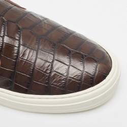 Pre Owned Salvatore Ferragamo Brown Croc Leather Pacau Slip On Sneakers Size 39.5