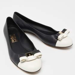Pre Owned Salvatore Ferragamo Black/White Leather Varina Ballet Flats Size 40