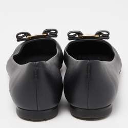 Pre Owned Salvatore Ferragamo Black/White Leather Varina Ballet Flats Size 40