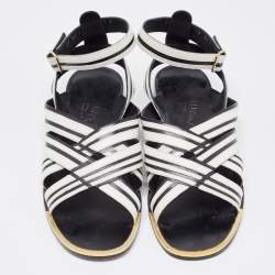 Pre Owned Salvatore Ferragamo Black/White Leather Ankle Strap Sandals Size 40
