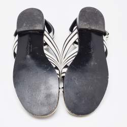 Pre Owned Salvatore Ferragamo Black/White Leather Ankle Strap Sandals Size 40