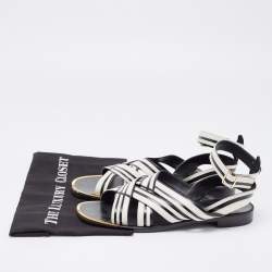 Pre Owned Salvatore Ferragamo Black/White Leather Ankle Strap Sandals Size 40