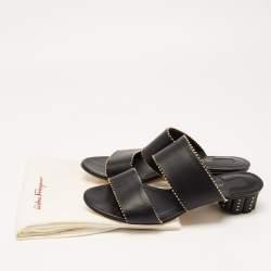 Pre Owned Salvatore Ferragamo Black Leather Studded Slide Sandals Size 40.5 