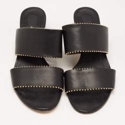 Pre Owned Salvatore Ferragamo Black Leather Studded Slide Sandals Size 40.5 