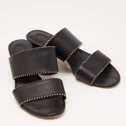 Pre Owned Salvatore Ferragamo Black Leather Studded Slide Sandals Size 40.5 