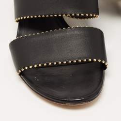 Pre Owned Salvatore Ferragamo Black Leather Studded Slide Sandals Size 40.5 
