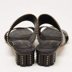 Pre Owned Salvatore Ferragamo Black Leather Studded Slide Sandals Size 40.5 