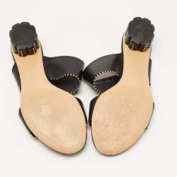 Pre Owned Salvatore Ferragamo Black Leather Studded Slide Sandals Size 40.5 