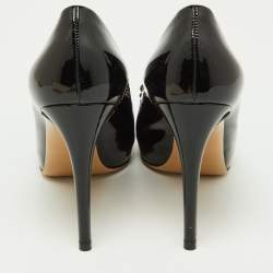 Pre Owned Salvatore Ferragamo Black Patent Leather Carla Vara Bow Platform Pumps Size 38.5