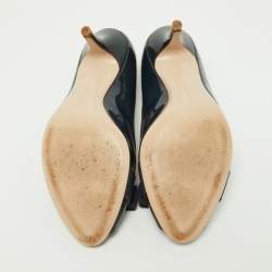 Pre Owned Salvatore Ferragamo Navy Blue Patent Leather Vara Bow Peep Toe Pumps Size 38