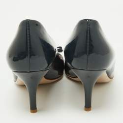 Pre Owned Salvatore Ferragamo Navy Blue Patent Leather Vara Bow Peep Toe Pumps Size 38