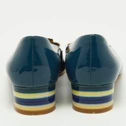 Pre Owned Salvatore Ferragamo Blue Patent Leather and Fabric Fele Gancio Pointed Ballet Flat Size 39