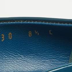 Pre Owned Salvatore Ferragamo Blue Patent Leather and Fabric Fele Gancio Pointed Ballet Flat Size 39