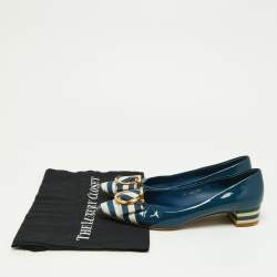 Pre Owned Salvatore Ferragamo Blue Patent Leather and Fabric Fele Gancio Pointed Ballet Flat Size 39