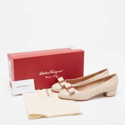 Pre Owned Salvatore Ferragamo Light Pink Leather Vara Bow Pumps Size 37.5