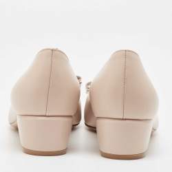 Pre Owned Salvatore Ferragamo Light Pink Leather Vara Bow Pumps Size 37.5