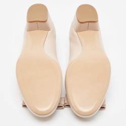 Pre Owned Salvatore Ferragamo Light Pink Leather Vara Bow Pumps Size 37.5