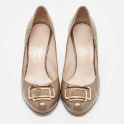 Pre Owned Salvatore Ferragamo Grey Patent Leather Pumps Size 37.5