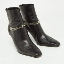 Pre Owned Salvatore Ferragamo Black Leather Gancini Lock Ankle Boots Size 38