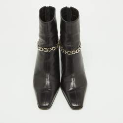 Pre Owned Salvatore Ferragamo Black Leather Gancini Lock Ankle Boots Size 38