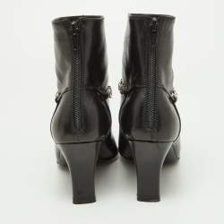 Pre Owned Salvatore Ferragamo Black Leather Gancini Lock Ankle Boots Size 38