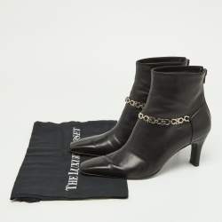 Pre Owned Salvatore Ferragamo Black Leather Gancini Lock Ankle Boots Size 38