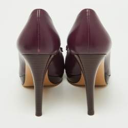 Pre Owned Salvatore Ferragamo Purple Leather Vara Bow Peep Toe Pumps Size 38.5