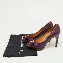 Pre Owned Salvatore Ferragamo Purple Leather Vara Bow Peep Toe Pumps Size 38.5