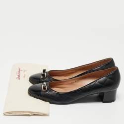 Pre Owned Salvatore Ferragamo Black Quilted Leather Bow Pumps Size 39