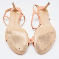 Pre Owned Salvatore Ferragamo Peach Leather Bow T-Bar Ankle Strap Sandals Size 39 