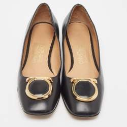 Salvatore Ferragamo Black Leather Buckle Ballet Flats Size 36.5