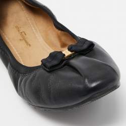 Pre Owned Salvatore Ferragamo Black Leather My Joy Scrunch Ballet Flats Size 40