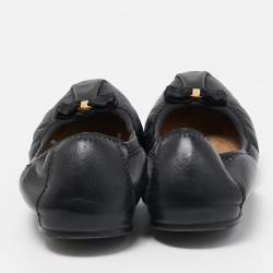 Pre Owned Salvatore Ferragamo Black Leather My Joy Scrunch Ballet Flats Size 40