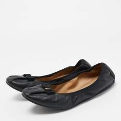 Pre Owned Salvatore Ferragamo Black Leather My Joy Scrunch Ballet Flats Size 40