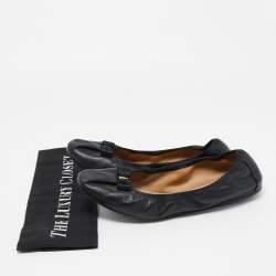 Pre Owned Salvatore Ferragamo Black Leather My Joy Scrunch Ballet Flats Size 40