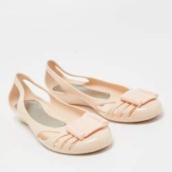 Pre Owned Salvatore Ferragamo Light Pink Rubber Bermuda Ballet Flats Size 37.5