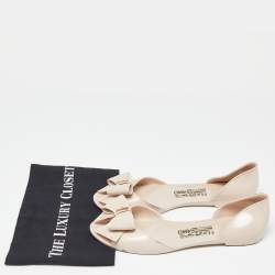 Pre Owned Salvatore Ferragamo Beige Rubber Bow D'orsay Flats Size 40.5
