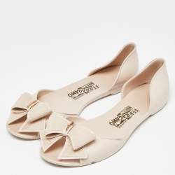 Pre Owned Salvatore Ferragamo Beige Rubber Bow D'orsay Flats Size 40.5