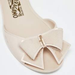 Pre Owned Salvatore Ferragamo Beige Rubber Bow D'orsay Flats Size 40.5