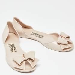 Pre Owned Salvatore Ferragamo Beige Rubber Bow D'orsay Flats Size 40.5