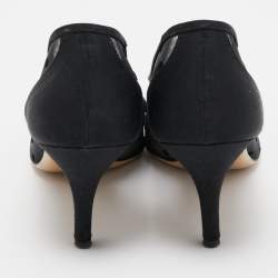 Pre Owned Salvatore Ferragamo Black Mesh and Canvas Vara Bow Pumps Size 38