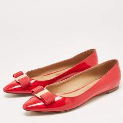 Pre Owned Salvatore Ferragamo Red Patent Leather Zeri Pointed Toe Ballet Flats Size 38