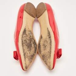 Pre Owned Salvatore Ferragamo Red Patent Leather Zeri Pointed Toe Ballet Flats Size 38