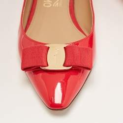 Pre Owned Salvatore Ferragamo Red Patent Leather Zeri Pointed Toe Ballet Flats Size 38