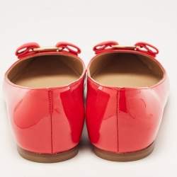 Pre Owned Salvatore Ferragamo Red Patent Leather Zeri Pointed Toe Ballet Flats Size 38