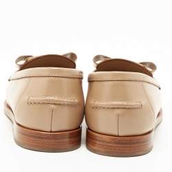 Pre Owned Salvatore Ferragamo Beige Leather Vivaldo Bow Loafers Size 39.5