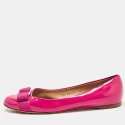 Pre Owned Salvatore Ferragamo Pink Patent Leather Vara Bow Ballet Flats Size 38.5