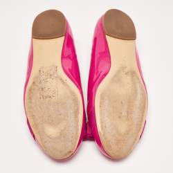 Pre Owned Salvatore Ferragamo Pink Patent Leather Vara Bow Ballet Flats Size 38.5