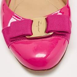 Pre Owned Salvatore Ferragamo Pink Patent Leather Vara Bow Ballet Flats Size 38.5